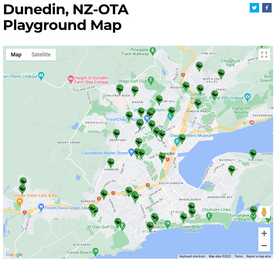 Playground City Map for Dunedin, NZ